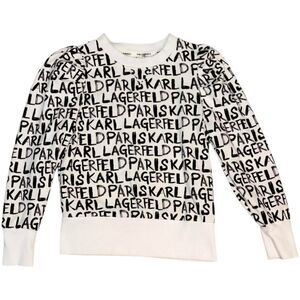 Karl Lagerfeld Paris Logo Print Sweatshirt Cream Black Graphic S/XS